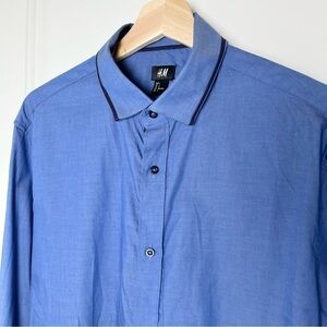 H&M Long Sleeve Button Up Collared Shirt Blue Men Size Large